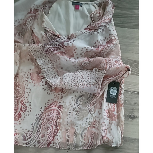 Vince Camuto Womens Blouse Paisley NWT M Ivory Peach Warm Tones Fall Flowy - Picture 6 of 10
